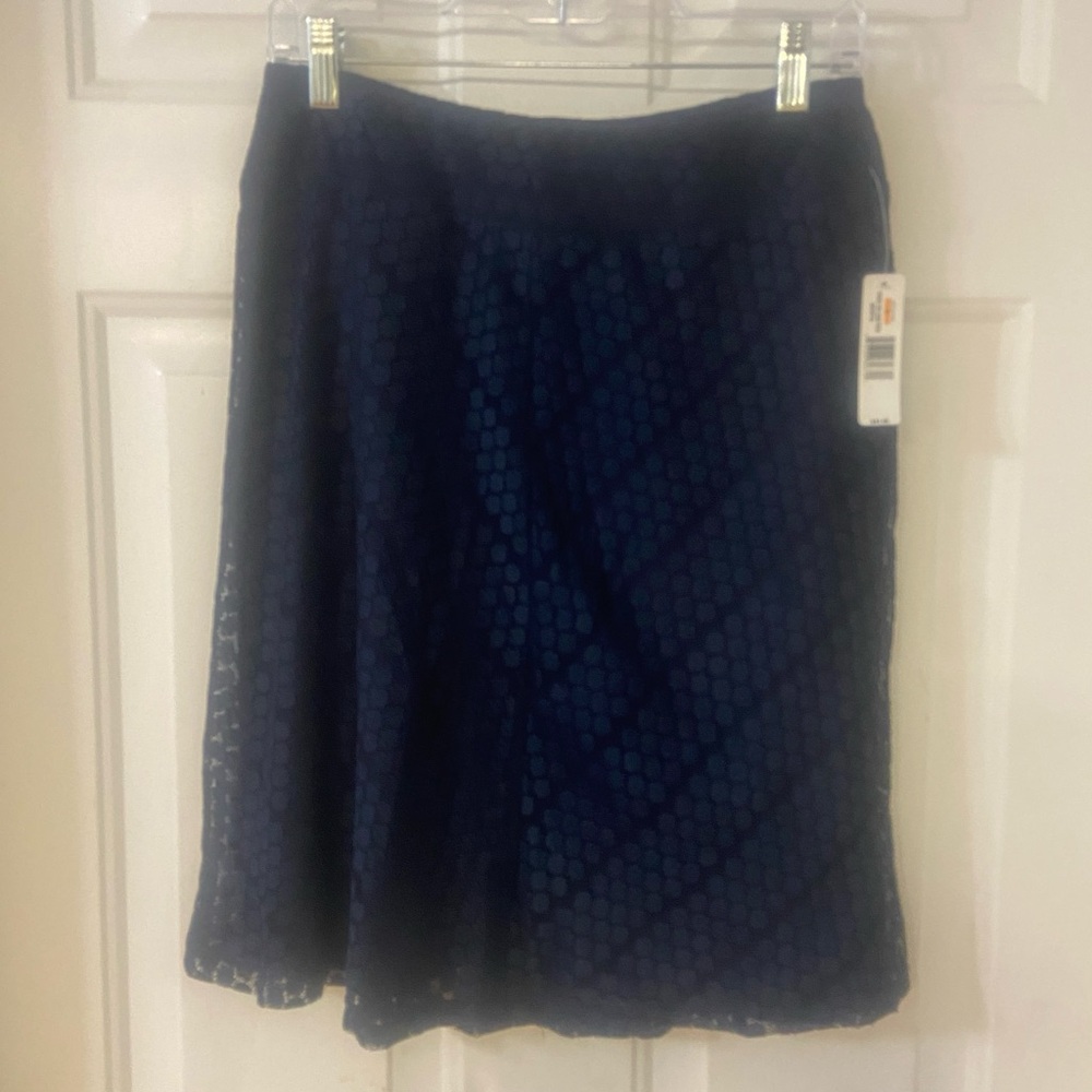 New Directions Navy Blue Lace Lunar Strch Skirt, Fully Lined, Women’s S NWT